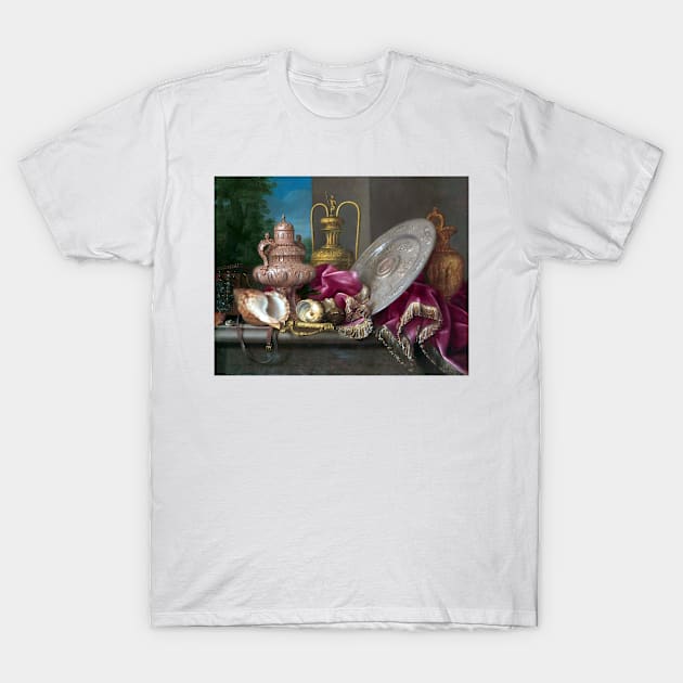 Meiffren Conte Still Life with Silver and Gold Plate, Shells, and a Sword T-Shirt by pdpress